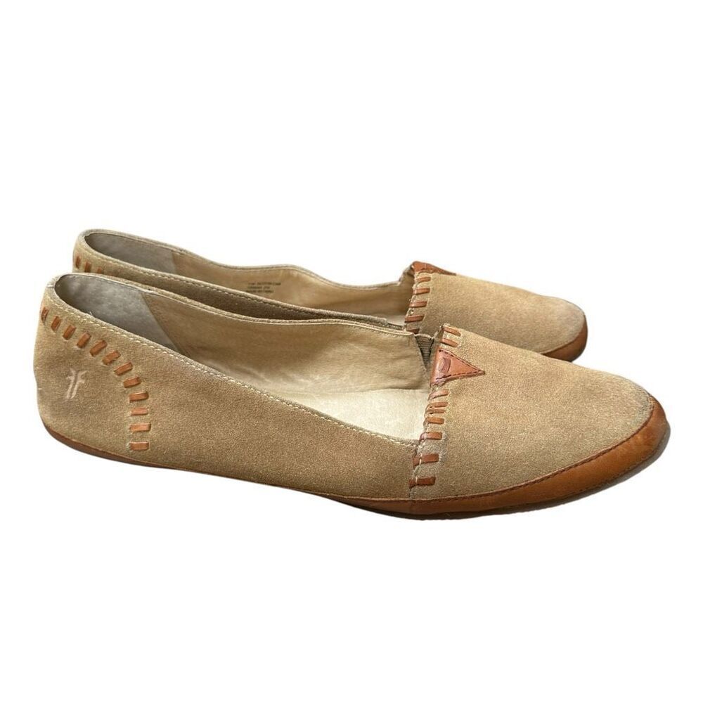 FRYE Tegan Nubuck Slip-On Shoes Tan Flats Loafers size 11